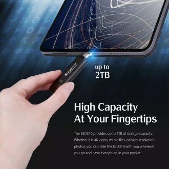 Transcend 512GB Portable External SSD - USB 3.2 Gen 2, Up to 1050 MB/s Transfer Speeds, Compatible with iPhone, iPad, Android, and Car Audio Systems, Includes 2-in-1 Type-C and Type-A Cables, Black, TS512GESD310C.