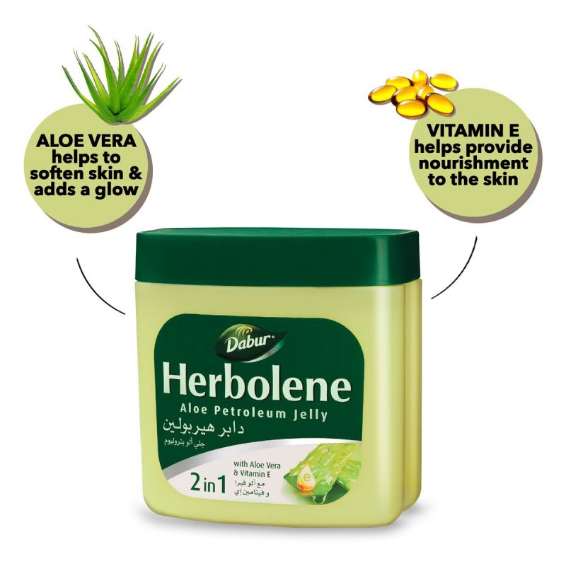 Dabur Herbolene Petroleum Jelly Enriched With Aloe Vera And Vitamin E For Dry And Rough Skin 225Ml (Pack Of 3) 4 Dabur Herbolene Petroleum Jelly Enriched With Aloe Vera And Vitamin E For Dry And Rough Skin 225Ml (Pack Of 3)
