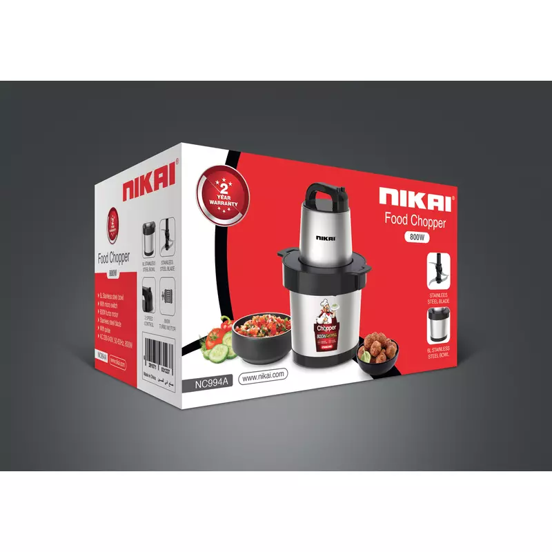 Nikai Chopper 6L Steel Bowl 800W Nc994A Stainless Steel Blades 2 Speed With Pulse And Safety Switch 2 Nikai Chopper 6L Steel Bowl 800W Nc994A Stainless Steel Blades 2 Speed With Pulse And Safety Switch