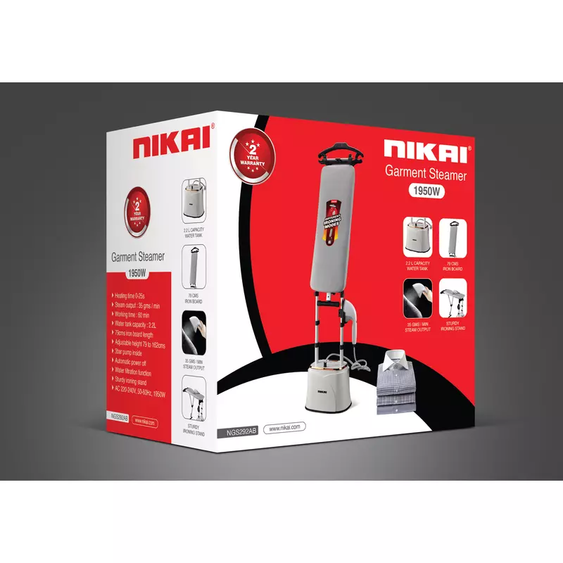 Nikai Garment Steamer 2.2L Tank Suit Hanger 1950W Ngs292Ab Water Filtration Function 3 Bar Pump Inside 79Cm Iron Board Length Automatic Power Off 4 Nikai Garment Steamer 2.2L Tank Suit Hanger 1950W Ngs292Ab Water Filtration Function 3 Bar Pump Inside 79Cm Iron Board Length Automatic Power Off