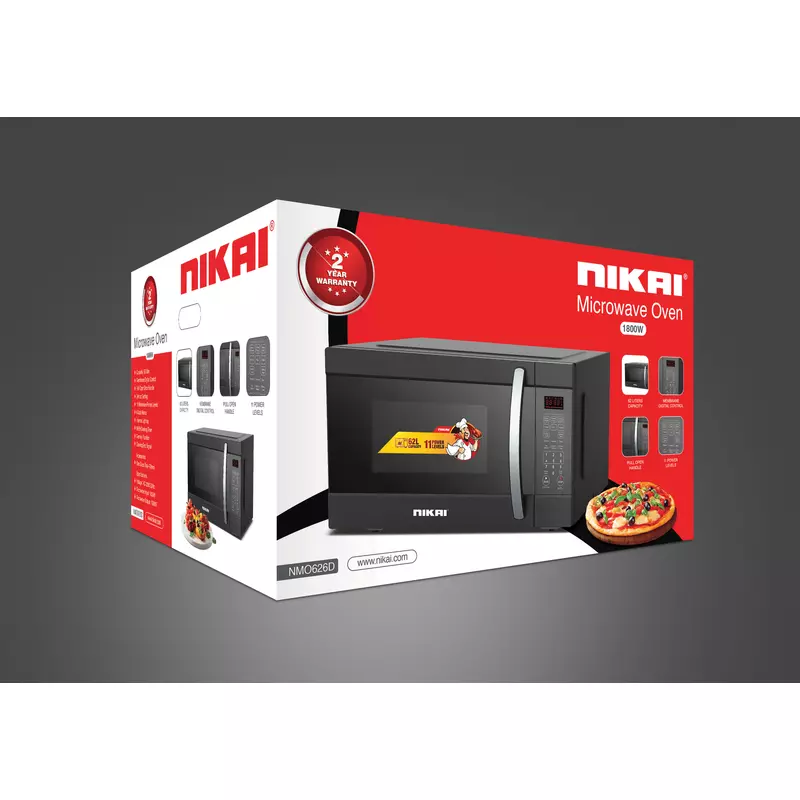 Nikai Microwave 62L Digital 11 Power Levels 1200W Nmo626D Defrost Settings 99:99 Cooking Timer Microwave Input 1800W, Microwave Output 1200W Power Ac 220V,50Hz Pull Open Door Handle 2 Nikai Microwave 62L Digital 11 Power Levels 1200W Nmo626D Defrost Settings 99:99 Cooking Timer Microwave Input 1800W, Microwave Output 1200W Power Ac 220V,50Hz Pull Open Door Handle