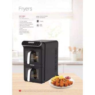 Nikai Airfryer 11L Digital Double Decker 2460W NAF1188DX Digital Touch Screen Transparent Viewing Window Preset Cooking Menus