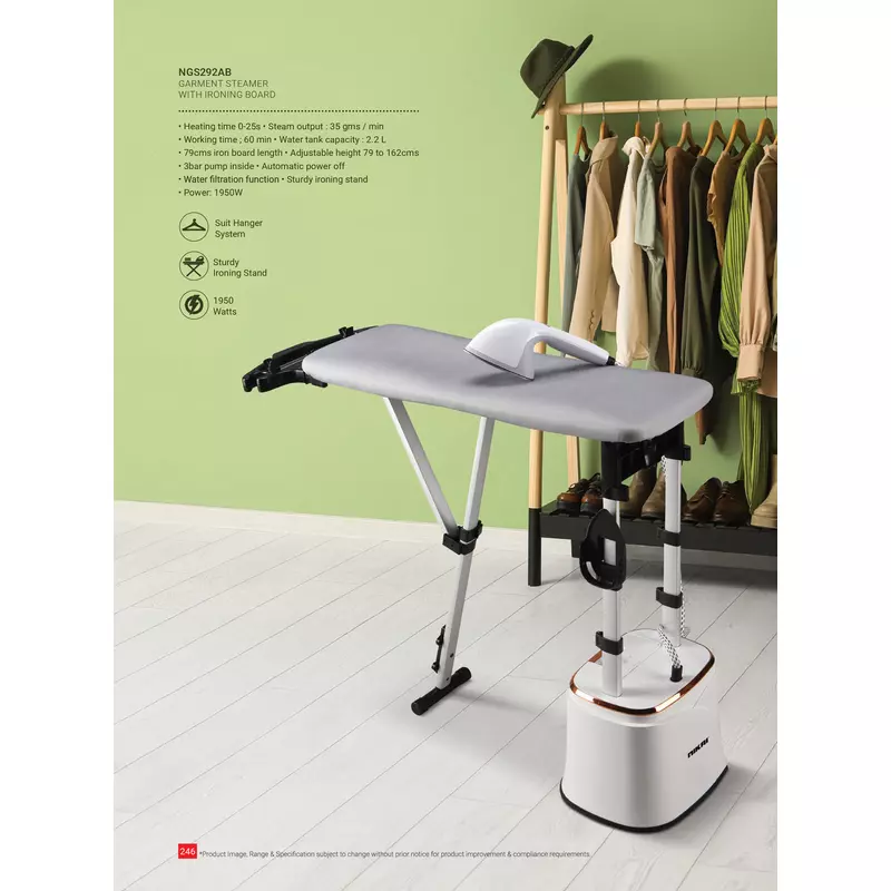 Nikai Garment Steamer 2.2L Tank Suit Hanger 1950W Ngs292Ab Water Filtration Function 3 Bar Pump Inside 79Cm Iron Board Length Automatic Power Off 10 Nikai Garment Steamer 2.2L Tank Suit Hanger 1950W Ngs292Ab Water Filtration Function 3 Bar Pump Inside 79Cm Iron Board Length Automatic Power Off