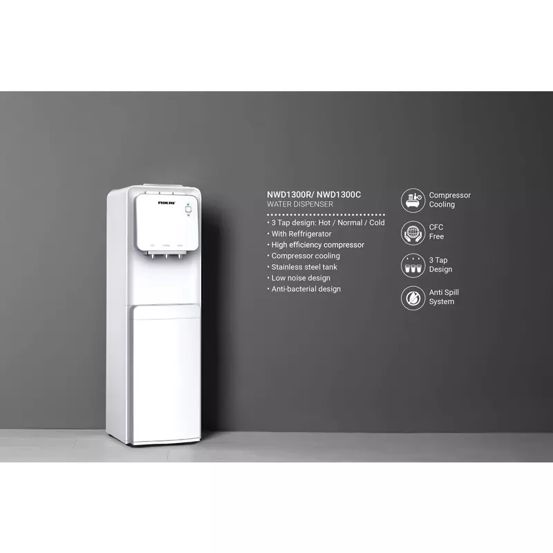Nikai Water Dispenser 3 Taps Top Load With Refrigerator Nwd1300R 3 Taps Hot Normal And Cold Compressor Cooling Steel Tank Anti Bacterial Design 2 Nikai Water Dispenser 3 Taps Top Load With Refrigerator Nwd1300R 3 Taps Hot Normal And Cold Compressor Cooling Steel Tank Anti Bacterial Design