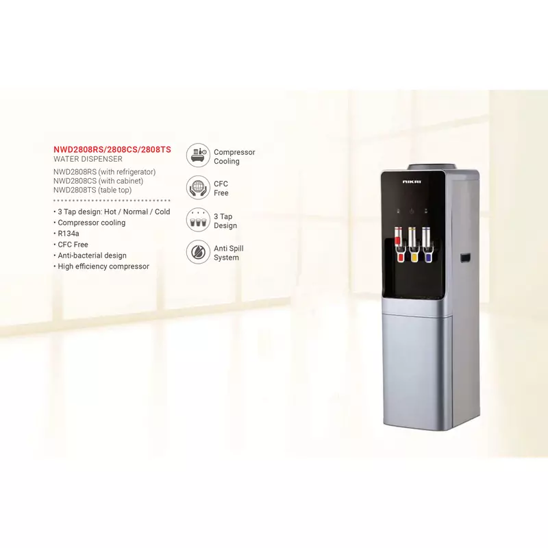 Nikai Water Dispenser 3 Taps Top Load With Refrigerator Nwd2808Rs 3 Taps Hot Normal And Cold Compressor Cooling Steel Tank Anti Bacterial Design 2 Nikai Water Dispenser 3 Taps Top Load With Refrigerator Nwd2808Rs 3 Taps Hot Normal And Cold Compressor Cooling Steel Tank Anti Bacterial Design
