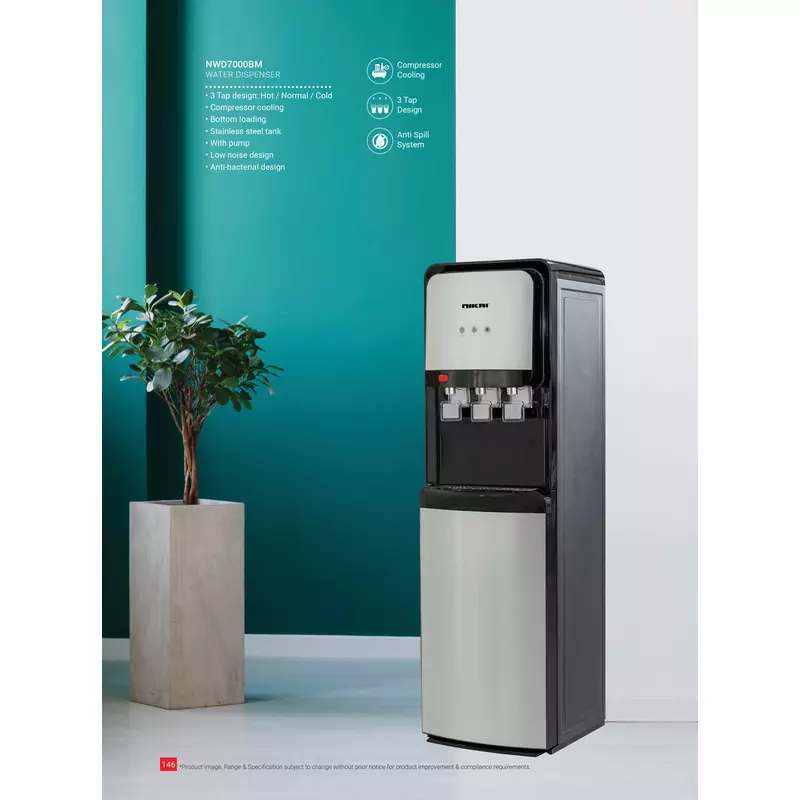 Nikai Water Dispenser 3 Taps Bottom Load With Pump Nwd7000Bm 3 Taps Hot Normal And Cold Compressor Cooling Steel Tank Anti Bacterial Design 2 Nikai Water Dispenser 3 Taps Bottom Load With Pump Nwd7000Bm 3 Taps Hot Normal And Cold Compressor Cooling Steel Tank Anti Bacterial Design