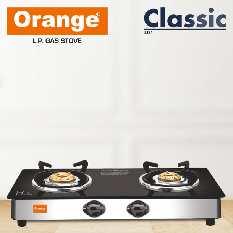 Orange Gas Stove Neo 201 With 2 Burner, Toughened Glass Top Olpg230 2 Orange Gas Stove Neo 201 With 2 Burner, Toughened Glass Top Olpg230