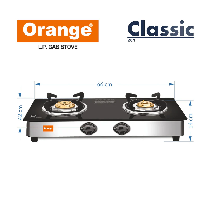 Orange Gas Stove Neo 201 With 2 Burner, Toughened Glass Top Olpg230 3 Orange Gas Stove Neo 201 With 2 Burner, Toughened Glass Top Olpg230
