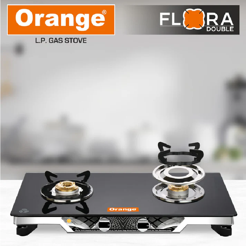 Orange Gas Stove Flora 201 With 2 Burner, Toughened Glass Top Olpg249 3 Orange Gas Stove Flora 201 With 2 Burner, Toughened Glass Top Olpg249
