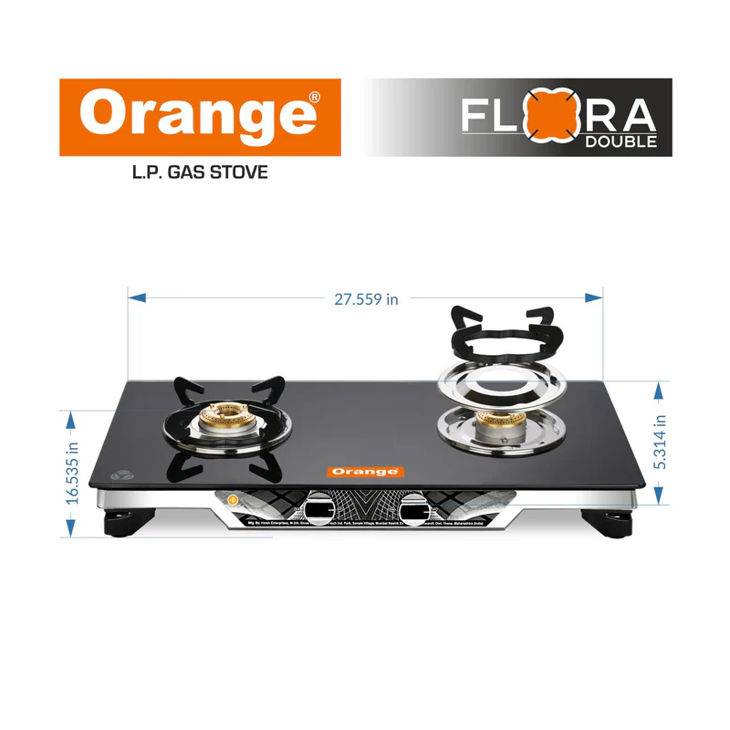 Orange Gas Stove Flora 201 With 2 Burner, Toughened Glass Top Olpg249 2 Orange Gas Stove Flora 201 With 2 Burner, Toughened Glass Top Olpg249