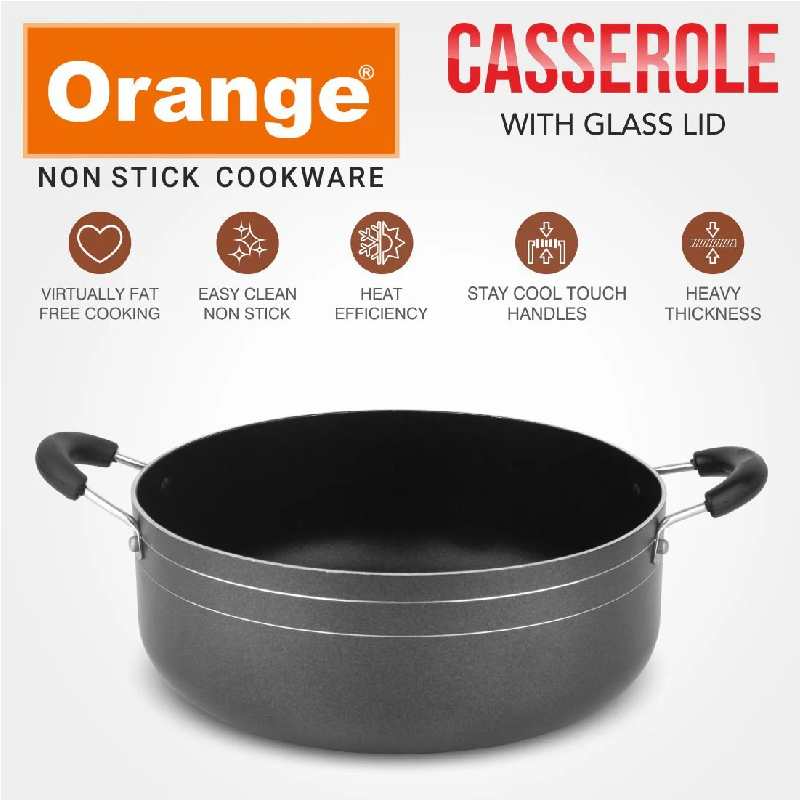 Orange Cook &Amp; Serve Non-Stick Casserole 24Cm 3.8L With Glass Lid Onsc036 4 Orange Cook &Amp; Serve Non-Stick Casserole 24Cm 3.8L With Glass Lid Onsc036