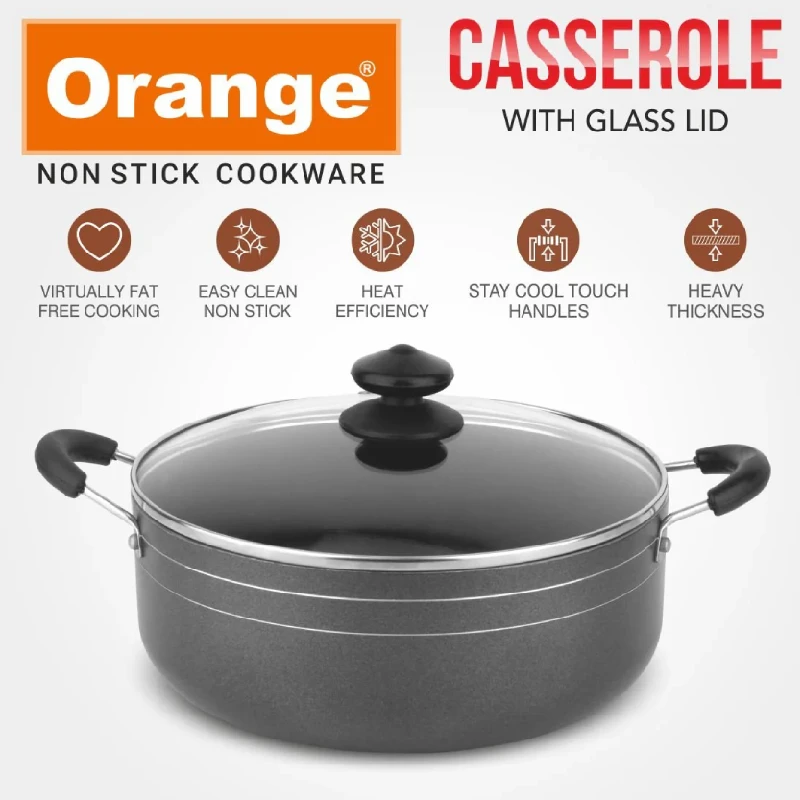 Orange Cook &Amp; Serve Non-Stick Casserole 24Cm 3.8L With Glass Lid Onsc036 5 Orange Cook &Amp; Serve Non-Stick Casserole 24Cm 3.8L With Glass Lid Onsc036