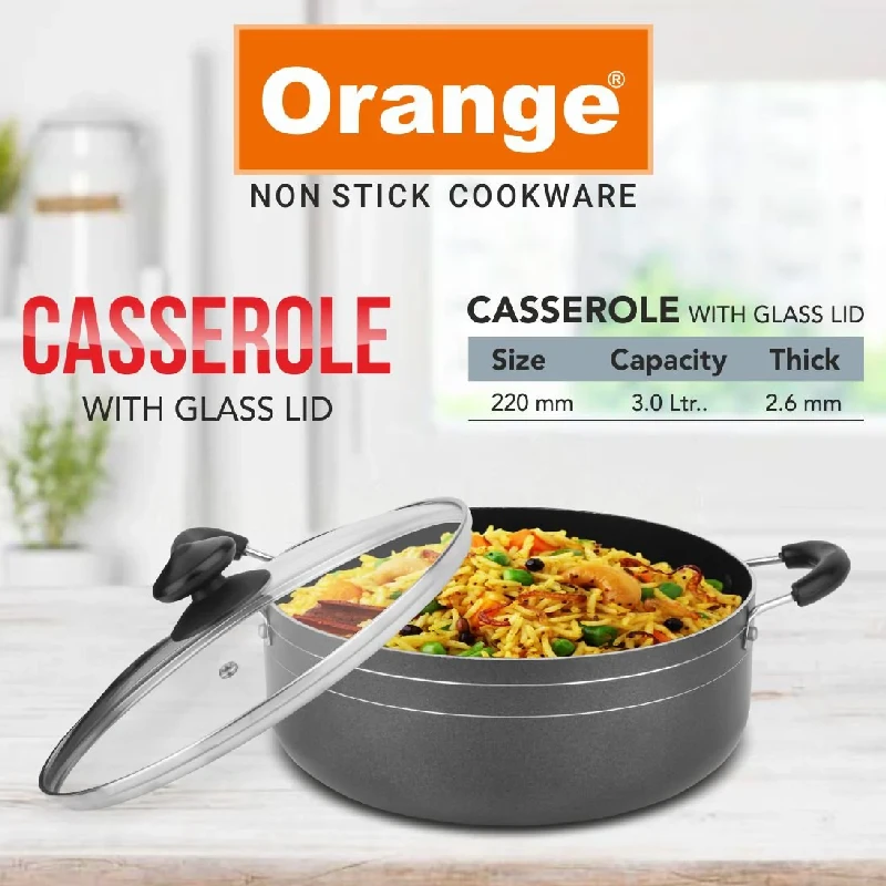 Orange Cook &Amp; Serve Non-Stick Casserole 22Cm 3L With Glass Lid Onsc035 6 Orange Cook &Amp; Serve Non-Stick Casserole 22Cm 3L With Glass Lid Onsc035