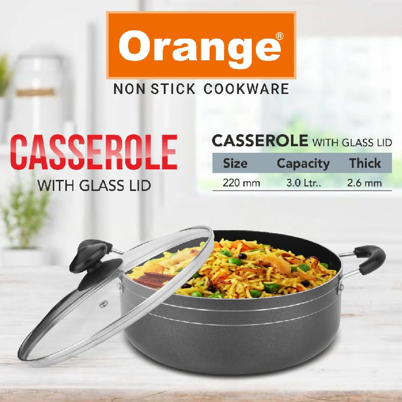 Orange Cook &Amp; Serve Non-Stick Casserole 18Cm 1.7L With Glass Lid Onsc033 6 Orange Cook &Amp; Serve Non-Stick Casserole 18Cm 1.7L With Glass Lid Onsc033
