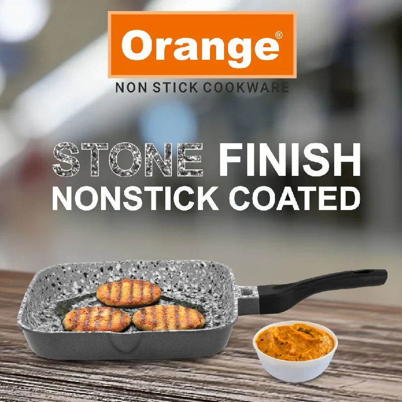 Orange Grill Pan Stone Finish 24Cm Non-Stick With Glass Lid, 5 Layer Coating Onsc397 8 Orange Grill Pan Stone Finish 24Cm Non-Stick With Glass Lid, 5 Layer Coating Onsc397