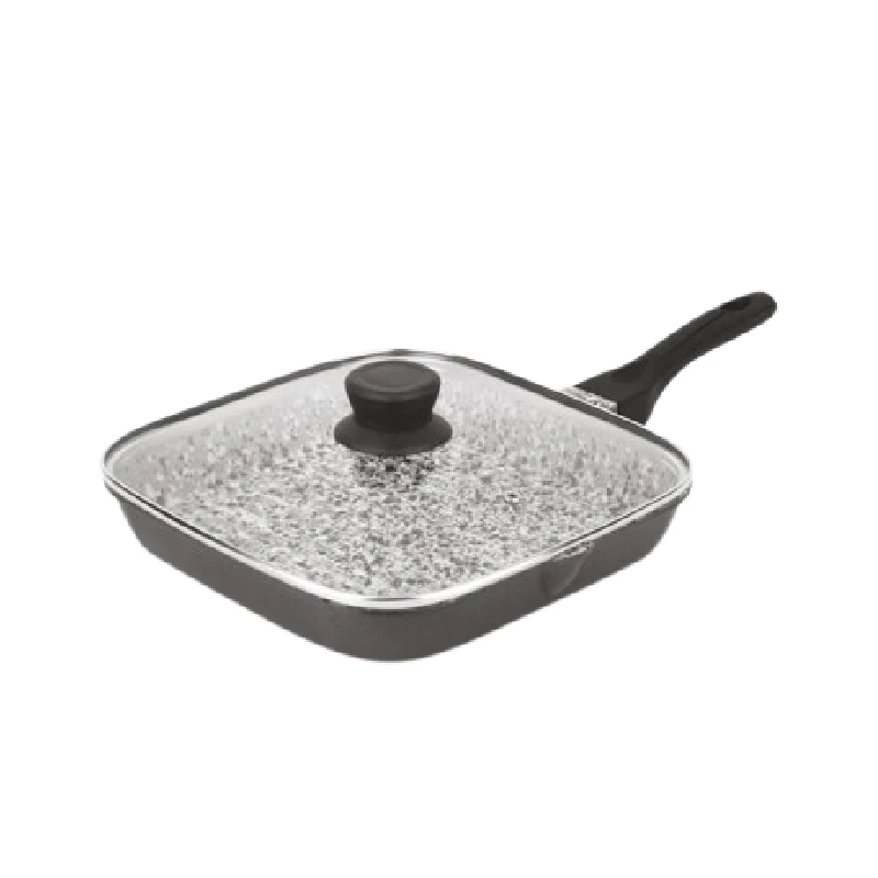 Orange Grill Pan Stone Finish 24Cm Non-Stick With Glass Lid, 5 Layer Coating Onsc397 1 Orange Grill Pan Stone Finish 24Cm Non-Stick With Glass Lid, 5 Layer Coating Onsc397