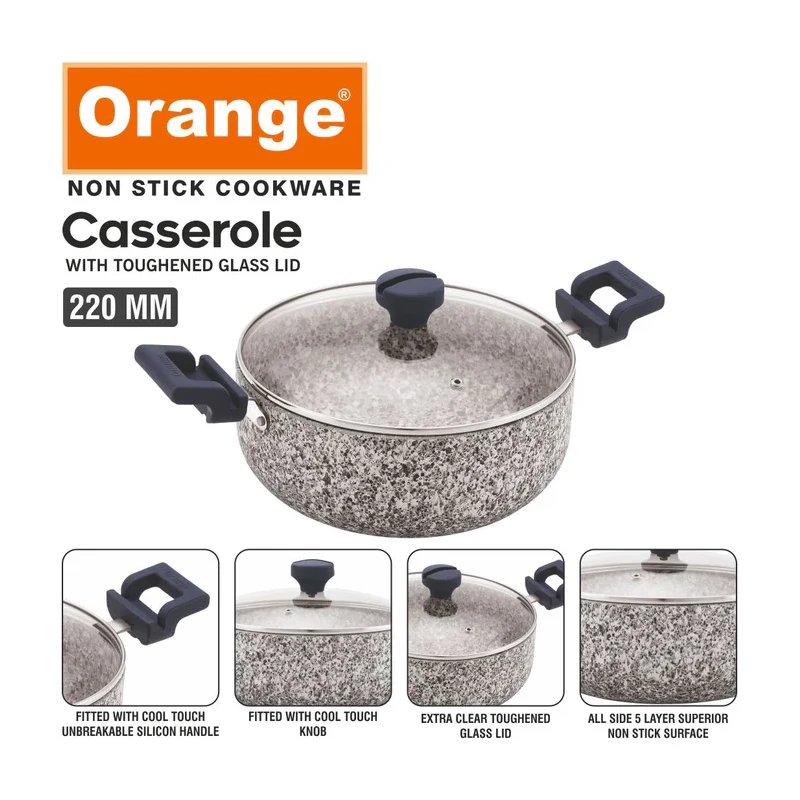 Orange Casserole Stone Finish Nonstick 24Cm With Toughened Glass Lid Rockstar Series Onsc403 4 Orange Casserole Stone Finish Nonstick 24Cm With Toughened Glass Lid Rockstar Series Onsc403