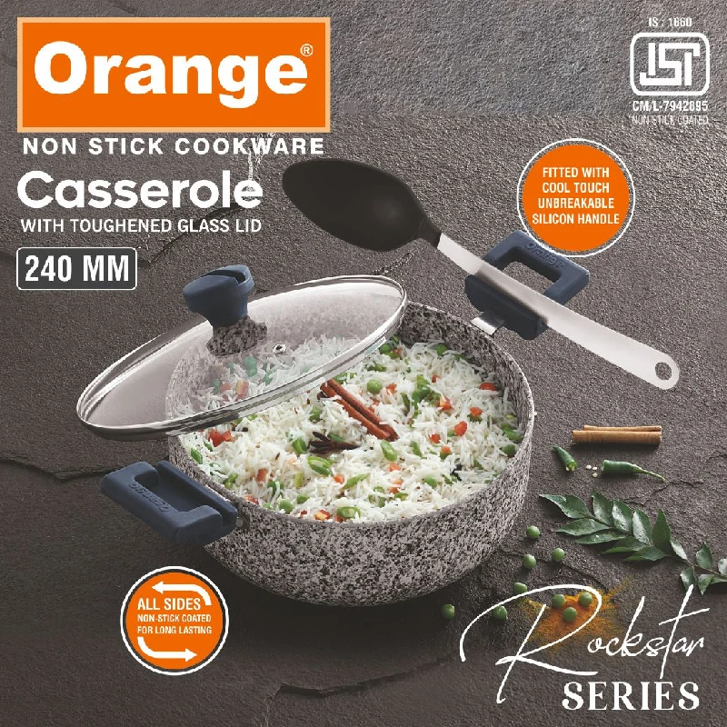 Orange Casserole Stone Finish Nonstick 24Cm With Toughened Glass Lid Rockstar Series Onsc403 2 Orange Casserole Stone Finish Nonstick 24Cm With Toughened Glass Lid Rockstar Series Onsc403