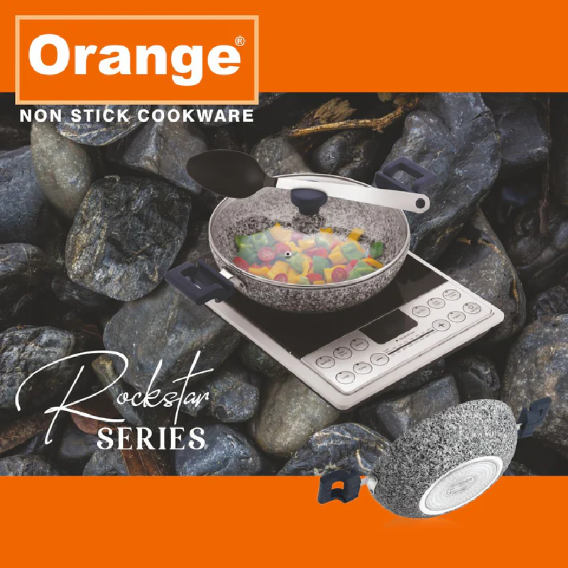 Orange Non-Stick Deep Kadai Stone Finish 24Cm With Glass Lid Rockstar Series Onsc406 3 Orange Non-Stick Deep Kadai Stone Finish 24Cm With Glass Lid Rockstar Series Onsc406