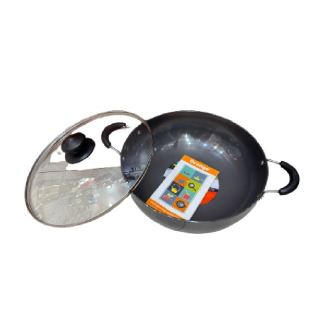 Orange Hard Anodized Deep Kadai No14 3.5L with Glass Lid OHAC106