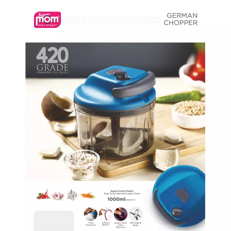 Supermom German Chopper 1000Ml Stainless Steel Blades 573331 2 Supermom German Chopper 1000Ml Stainless Steel Blades 573331