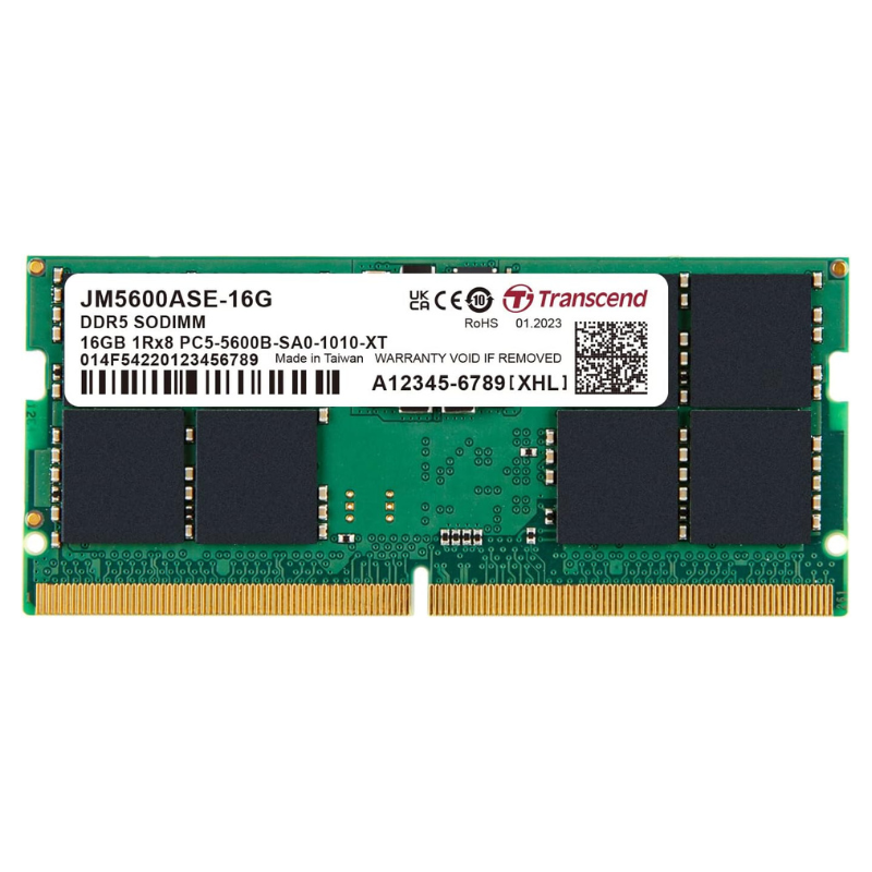 Transcend Notebook/Laptop Memory Module - 16Gb Ram Ddr5 5600, So-Dimm, 1Rx8 Configuration, 2Gx8, Cl46, 1.1V, Jm5600Ase-16G. 2 Transcend Notebook/Laptop Memory Module - 16Gb Ram Ddr5 5600, So-Dimm, 1Rx8 Configuration, 2Gx8, Cl46, 1.1V, Jm5600Ase-16G.