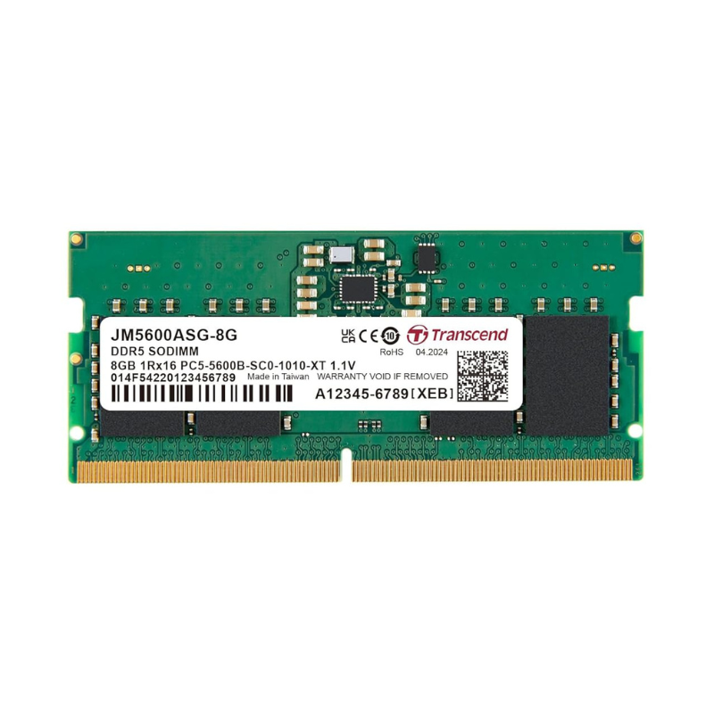 Transcend Laptop Memory Module - 8Gb Ram Ddr5 5600, So-Dimm, 1Rx16 Configuration, 1Gx16, Cl46, 1.1V, Jm5600Asg-8G. 1 Transcend Laptop Memory Module - 8Gb Ram Ddr5 5600, So-Dimm, 1Rx16 Configuration, 1Gx16, Cl46, 1.1V, Jm5600Asg-8G.