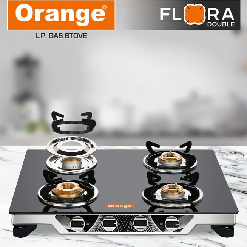 Orange Gas Stove Flora 401 With 4 Burner, Toughened Glass Top Olpg251 4 Orange Gas Stove Flora 401 With 4 Burner, Toughened Glass Top Olpg251