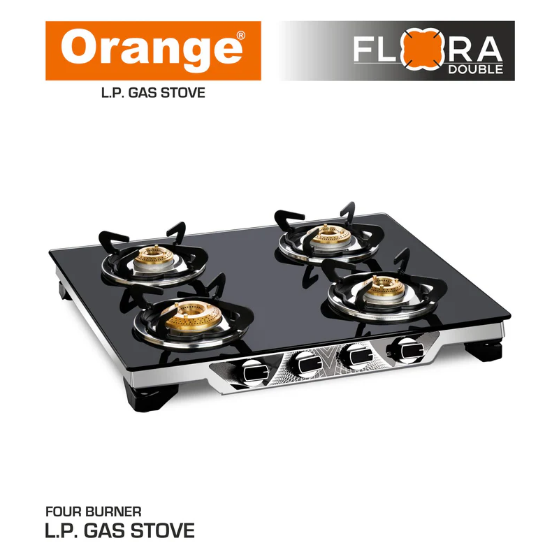 Orange Gas Stove Flora 401 With 4 Burner, Toughened Glass Top Olpg251 2 Orange Gas Stove Flora 401 With 4 Burner, Toughened Glass Top Olpg251