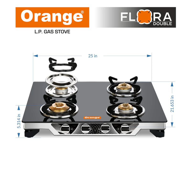 Orange Gas Stove Flora 401 With 4 Burner, Toughened Glass Top Olpg251 3 Orange Gas Stove Flora 401 With 4 Burner, Toughened Glass Top Olpg251