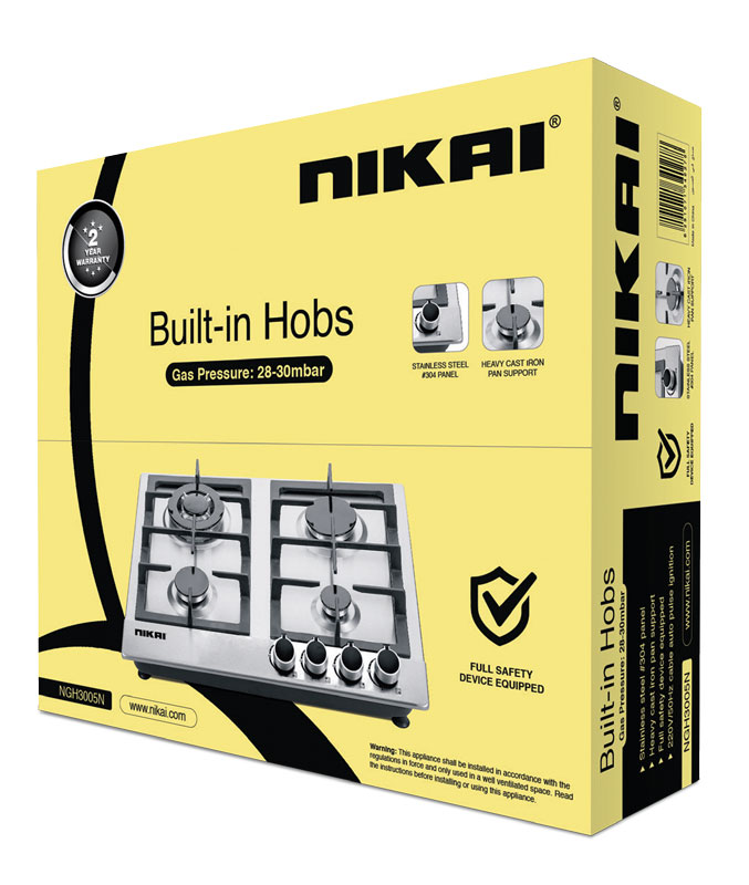 Nikai Gas Cooker 4 Burner Steel Built In Hob 50X45X25 Ngh3005N Stainless Steel Auto Pulse Ignition System Heavy Cast Iron Pan Support Straight Flame 5 Nikai Gas Cooker 4 Burner Steel Built In Hob 50X45X25 Ngh3005N Stainless Steel Auto Pulse Ignition System Heavy Cast Iron Pan Support Straight Flame