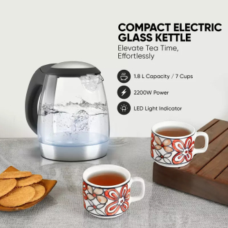 Nikai Jug Kettle 1.2L Glass With Filter 2200W NK303G Filter With Boil Dry Protectiion Led Indicator Light With Sus 304 Grade Heating Plate