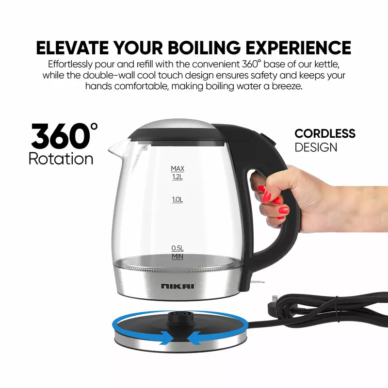 Nikai Jug Kettle 1.2L Glass With Filter 2200W Nk303G Filter With Boil Dry Protectiion Led Indicator Light With Sus 304 Grade Heating Plate 4 Nikai Jug Kettle 1.2L Glass With Filter 2200W Nk303G Filter With Boil Dry Protectiion Led Indicator Light With Sus 304 Grade Heating Plate