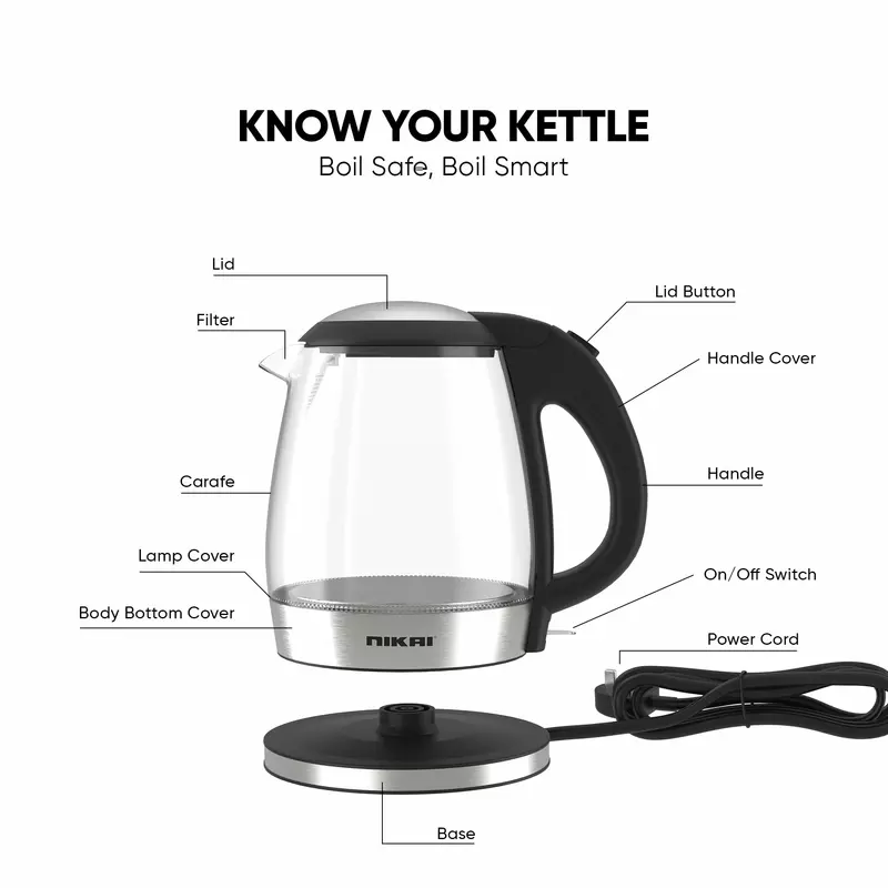 Nikai Jug Kettle 1.2L Glass With Filter 2200W Nk303G Filter With Boil Dry Protectiion Led Indicator Light With Sus 304 Grade Heating Plate 8 Nikai Jug Kettle 1.2L Glass With Filter 2200W Nk303G Filter With Boil Dry Protectiion Led Indicator Light With Sus 304 Grade Heating Plate