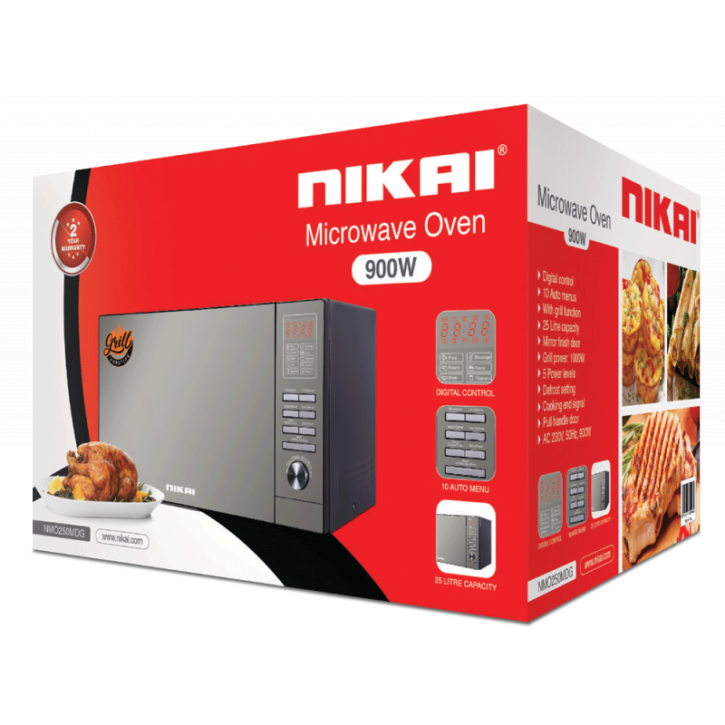 Nikai Microwave 25L Digital 5 Power Levels With Grill Function 900W Nmo250Mdg Defrost Settings Cooking End Signal 10 Auto Menus Mirror Finish Push Button Door 3 Nikai Microwave 25L Digital 5 Power Levels With Grill Function 900W Nmo250Mdg Defrost Settings Cooking End Signal 10 Auto Menus Mirror Finish Push Button Door