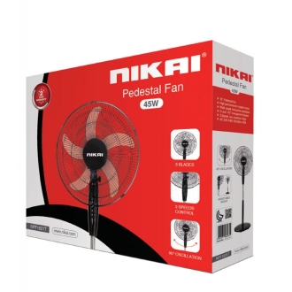 Nikai Stand Fan 16 Inch Padestal Fan 5 Blades 45W NPF1631T Wide Angle Horizontal Oscillation High Performance Copper Motor 3 Speed Low Medium And High