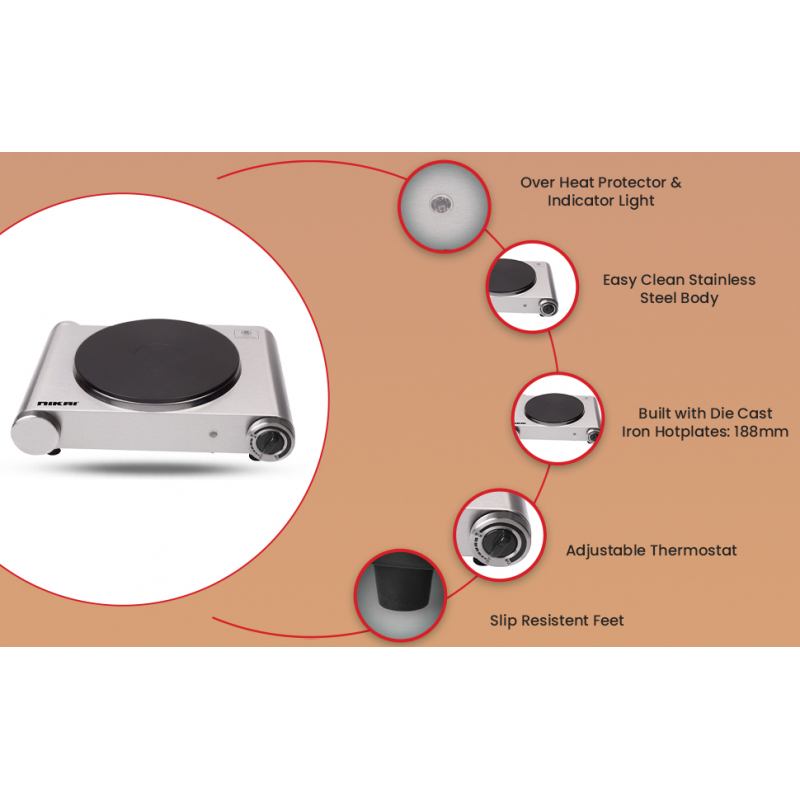 Nikai Hot Plate 188Mm Single Steel Body 1500W Nktoe4N2 Overheat Protection System Power Indicator Light Adjustable Thermostat Control 7 Nikai Hot Plate 188Mm Single Steel Body 1500W Nktoe4N2 Overheat Protection System Power Indicator Light Adjustable Thermostat Control
