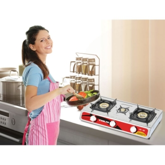 Nikai Gas Cooker 3 Burner Steel NG845 Stainless Steel Auto Ignition System Blue Flame