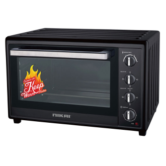 Nikai Oven Electric 100l with Rosting Function 4 Knobs Control 2200w NT1008RCAX 90 Mins Timer Double Glass Panel Stainless Steel Heating Elements With Thermostat