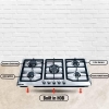 Nikai Gas Cooker 5 Burner Steel Built in Hob 800x500x120 NGH5005N Stainless Steel Auto Ignition System With Cast Iron Pan Support Straight Flame