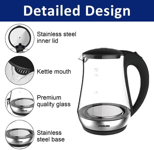 Nikai Jug Kettle 1.7L Glass With Cord Storage 2200W Nk323G Automatic Shut Off Heat Plate With Led Indicator Light Detachable Filter Spout Cover 3 Nikai Jug Kettle 1.7L Glass With Cord Storage 2200W Nk323G Automatic Shut Off Heat Plate With Led Indicator Light Detachable Filter Spout Cover
