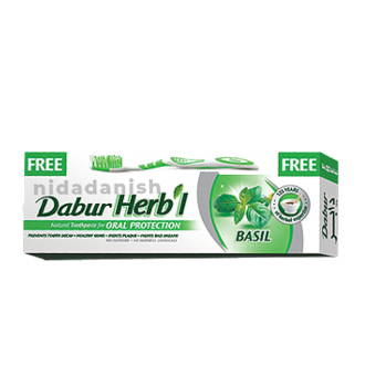 Dabur Herbal Toothpaste 150g with Brush Basil - Set of 3 Pcs