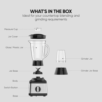 Nikai Blender 1.5l Plastic Jug with Dry Grinder 500w Nb3900geb, St Steel Blades, Multifunctional Grinder, Glass & Plastic Jugs, 5 Speeds + Pulse, Perfect for Dry & Wet Fine Grinding, Mixing & Juicing