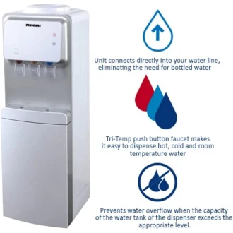 Nikai Water Dispenser 3 Taps Top Load With Cabinet NWD1900C 3 Taps Hot Normal And Cold Compressor Cooling Anti Bacterial Design