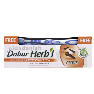 Dabur Herbal Toothpaste 150g with Brush Clove Natural Toothpaste for Cavity Protection‎, No Added Chemicals - Set of 3 Pcs
