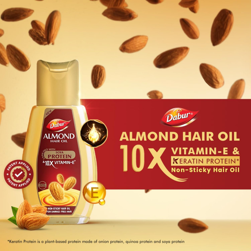Dabur Almond Hair Oil Damage Protection, Non Sticky Formula With Almonds, Soya Protein &Amp; Vitamin E, For Soft &Amp; Shiny Hair, 300Ml 4 Dabur Almond Hair Oil Damage Protection, Non Sticky Formula With Almonds, Soya Protein &Amp; Vitamin E, For Soft &Amp; Shiny Hair, 300Ml - Set Of 3 Pcs