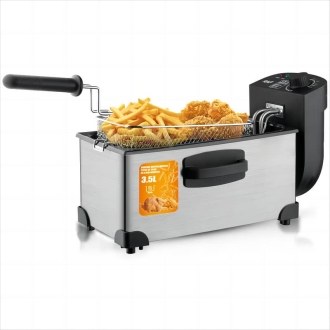 RAF Deep Fryer 2000W 3.5L Single Basket, 4 Ring Fever, Anti Scalding Design, Sectional Temperature Control, Stainless Steel R.5299