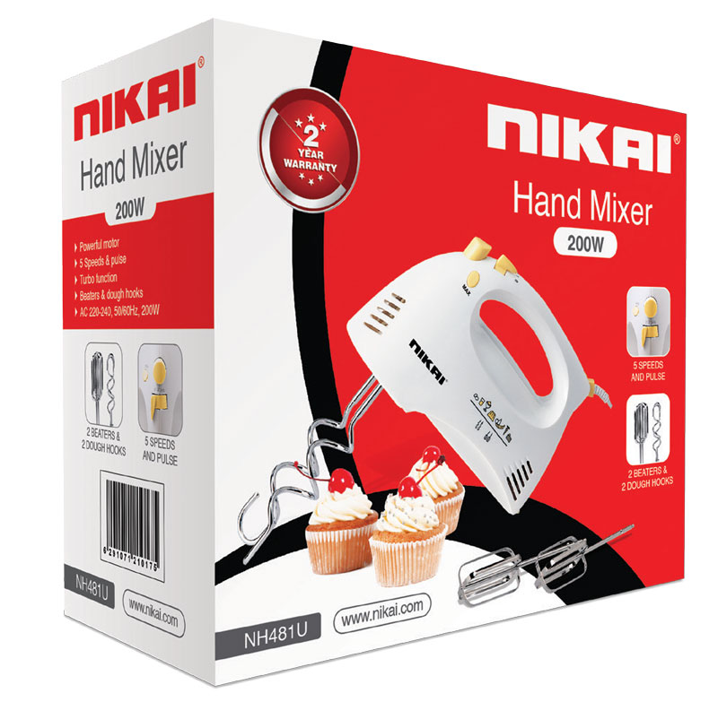 Nikai Hand Mixer 5 Speeds With Turbo Function 200W Nh481U 2 Beaters For Eggs And Cream And 2 Hooks For Mixing Dough 4 Nikai Hand Mixer 5 Speeds With Turbo Function 200W Nh481U 2 Beaters For Eggs And Cream And 2 Hooks For Mixing Dough