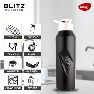 Pigeon Blitz Stainless Steel Water Bottle 975ml Black – Sipper Cap Eco friendly, BPA Free, Sap 19004482