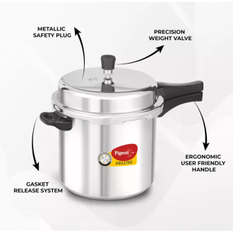 Pigeon Pressure Cooker 10l Deluxe Outer Lid Aluminium Sap 105 - Ergonomic Sturdy Handle Thermal Efficiency Special Alloy Safety Plug